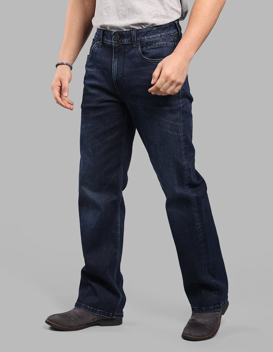 Dk Blue 5 Pocket Midrise Loose Fit Stretch Jeans - Image 4
