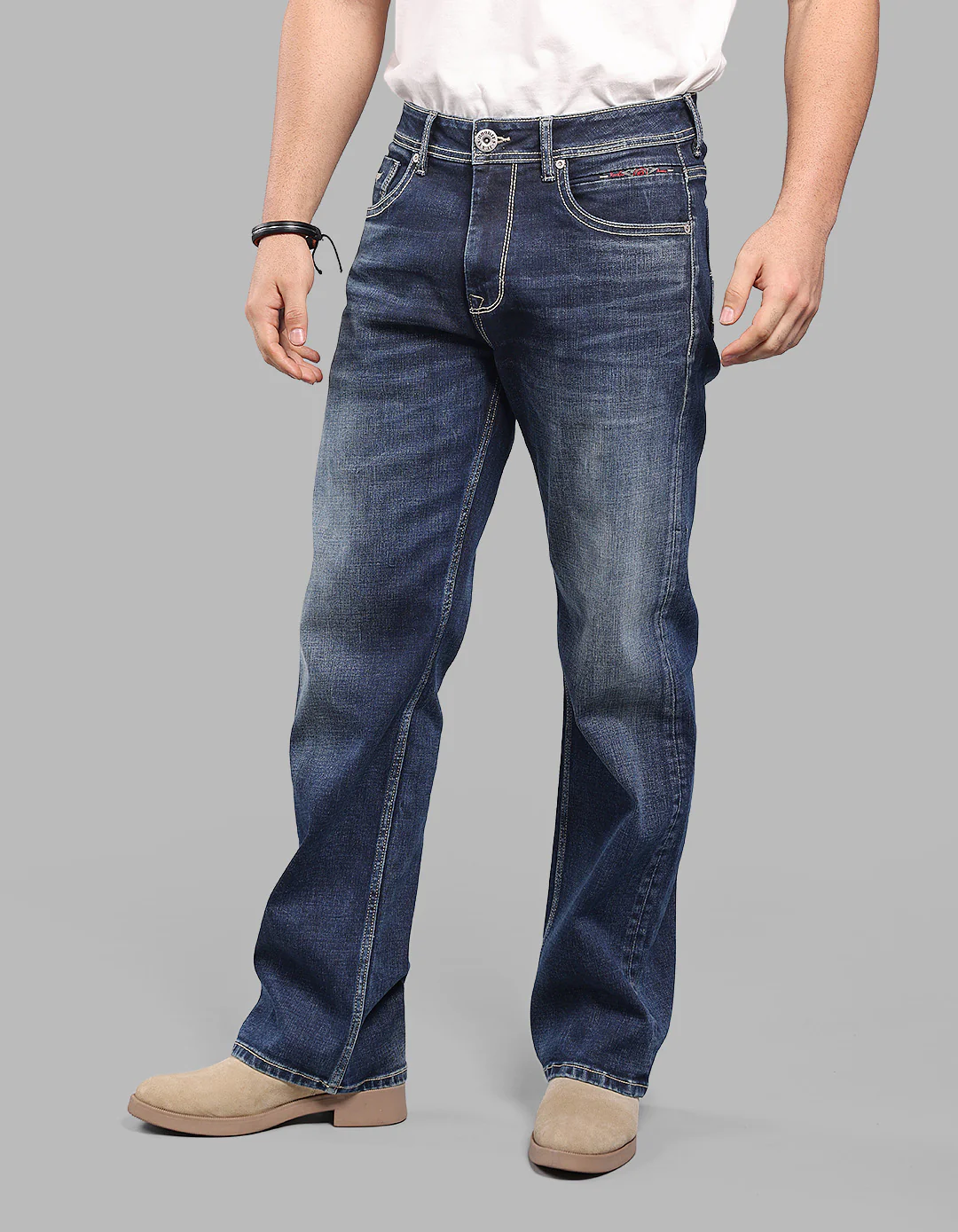 Dk Blue 5 Pocket Midrise Loose Fit Stretch Jeans - Image 3