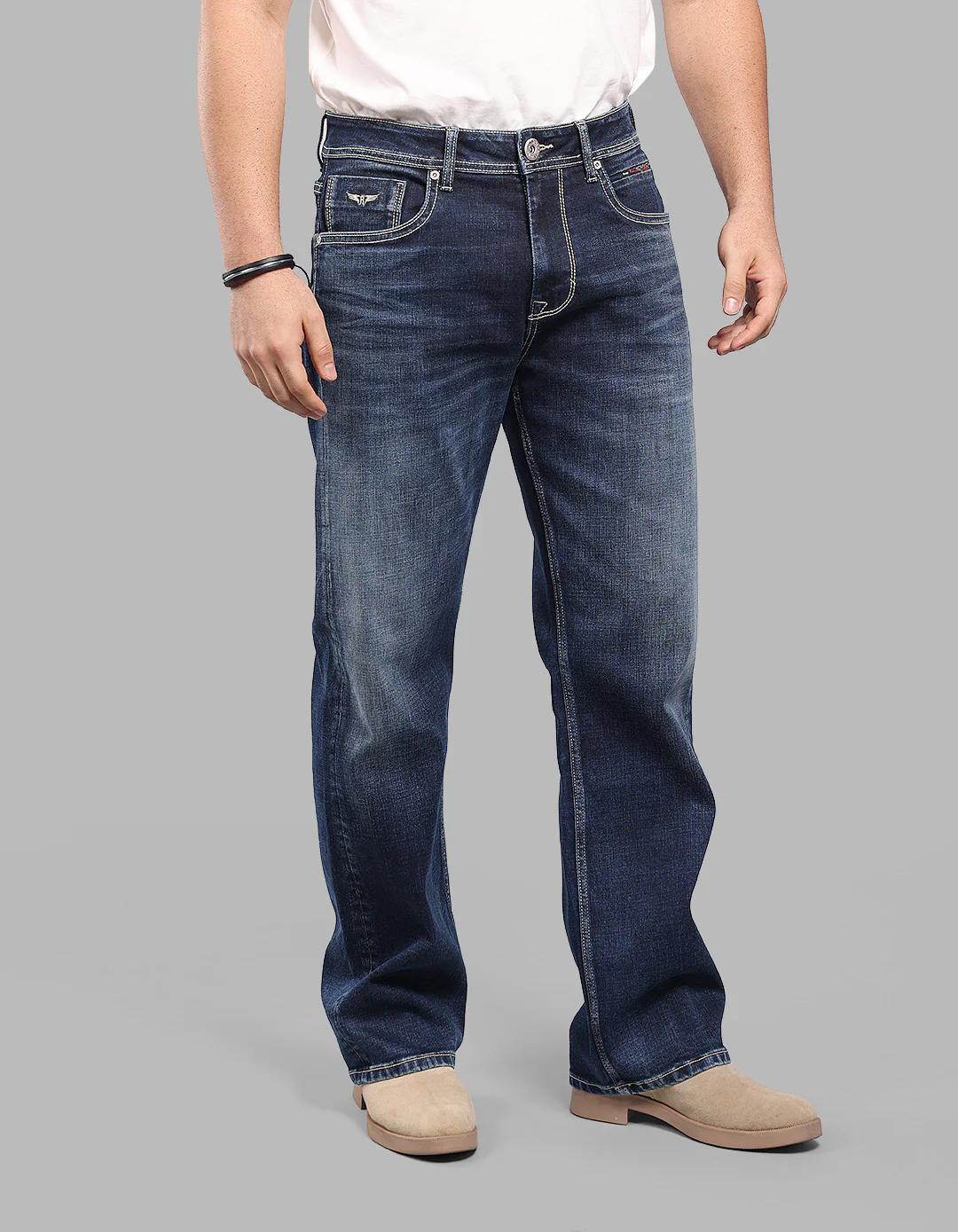 Dk Blue 5 Pocket Midrise Loose Fit Stretch Jeans - Image 4