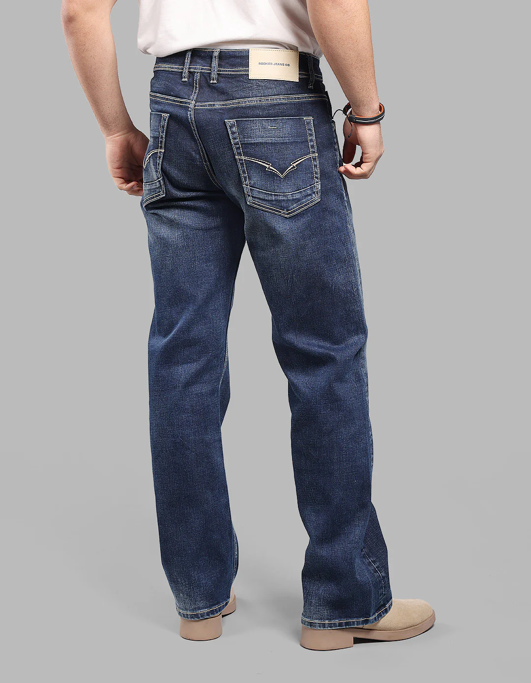 Dk Blue 5 Pocket Midrise Loose Fit Stretch Jeans - Image 5