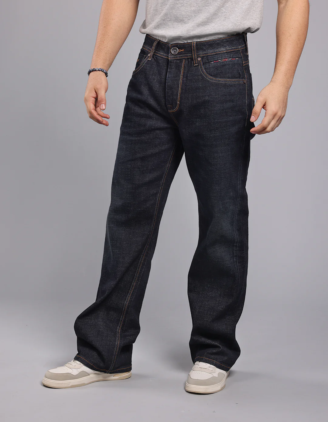 Dk Blue 5 Pocket Midrise Loose Fit Stretch Jeans - Image 3