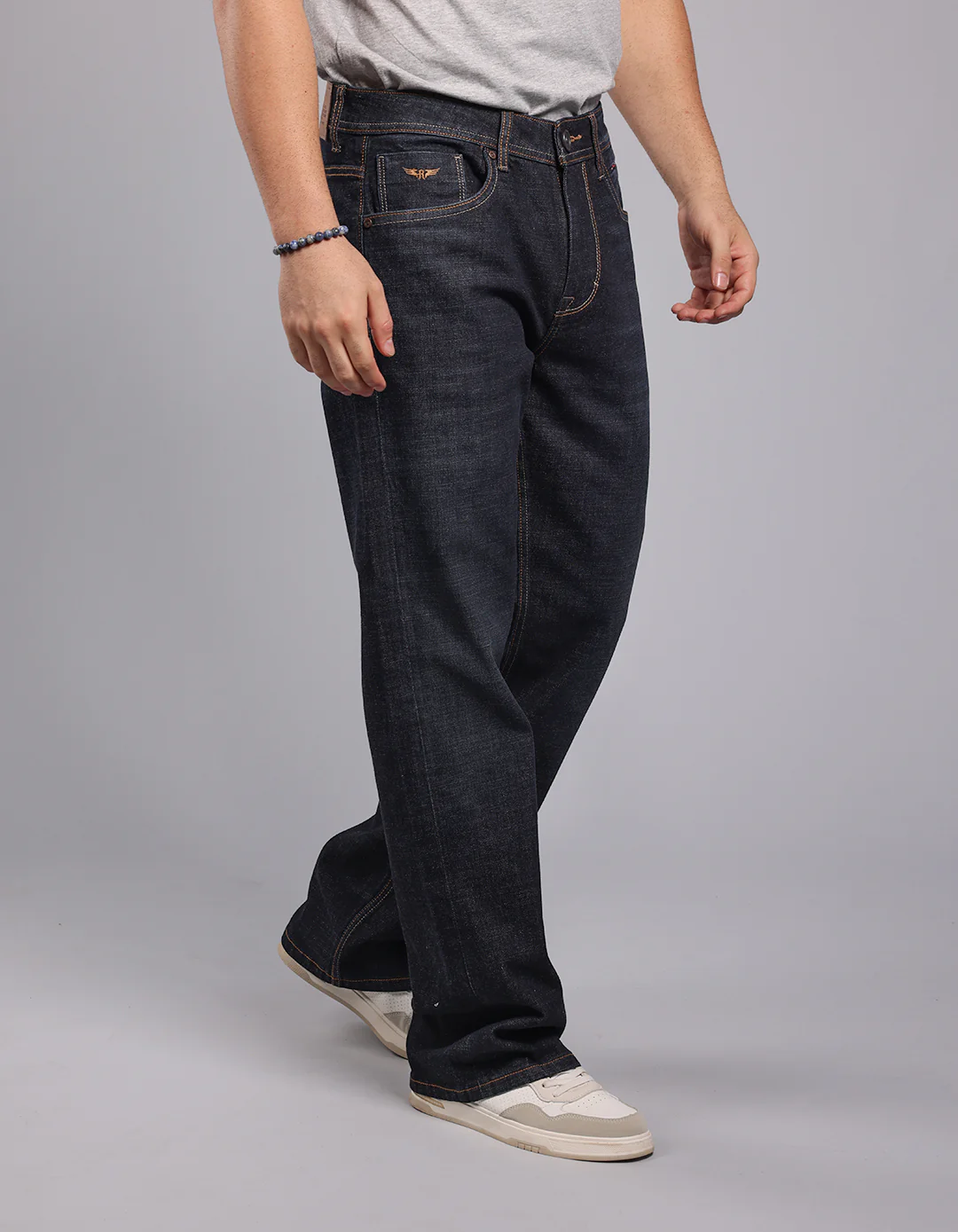 Dk Blue 5 Pocket Midrise Loose Fit Stretch Jeans - Image 4