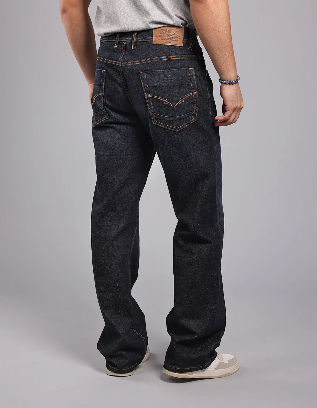 Dk Blue 5 Pocket Midrise Loose Fit Stretch Jeans - Image 5
