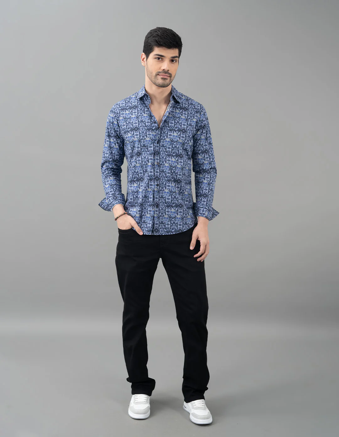 Dk Blue Full Sleeves Printed Shirt - Image 2