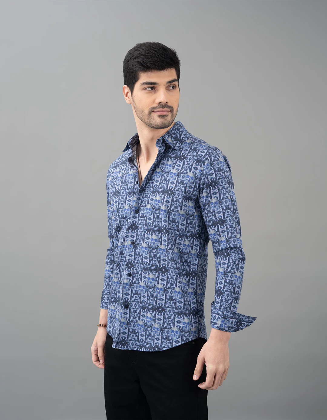 Dk Blue Full Sleeves Printed Shirt - Image 3