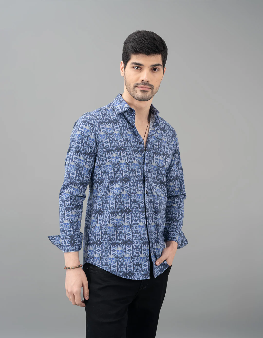 Dk Blue Full Sleeves Printed Shirt - Image 4