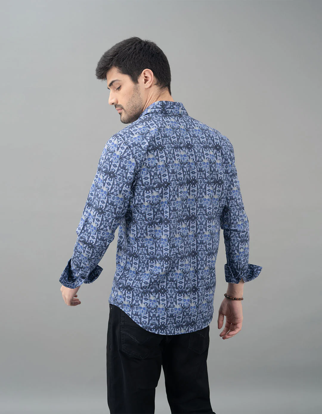 Dk Blue Full Sleeves Printed Shirt - Image 5
