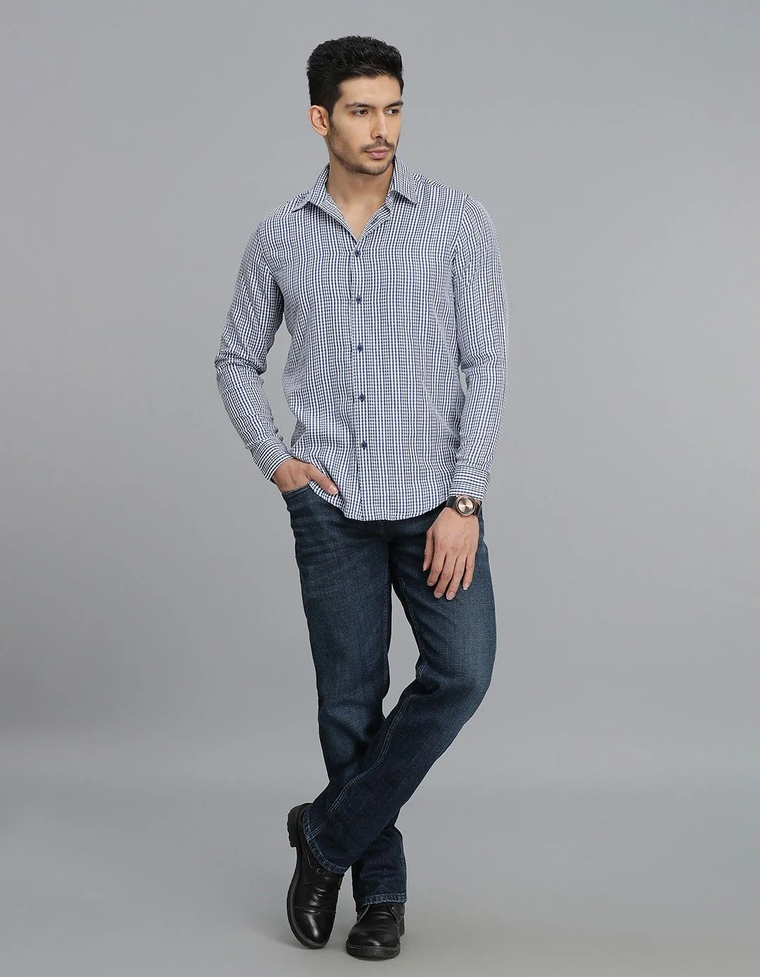 Dk Blue Full Sleeves Check Shirt - Image 2