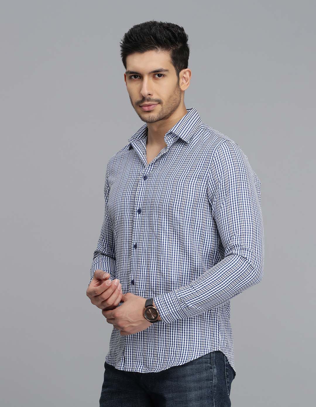 Dk Blue Full Sleeves Check Shirt - Image 3
