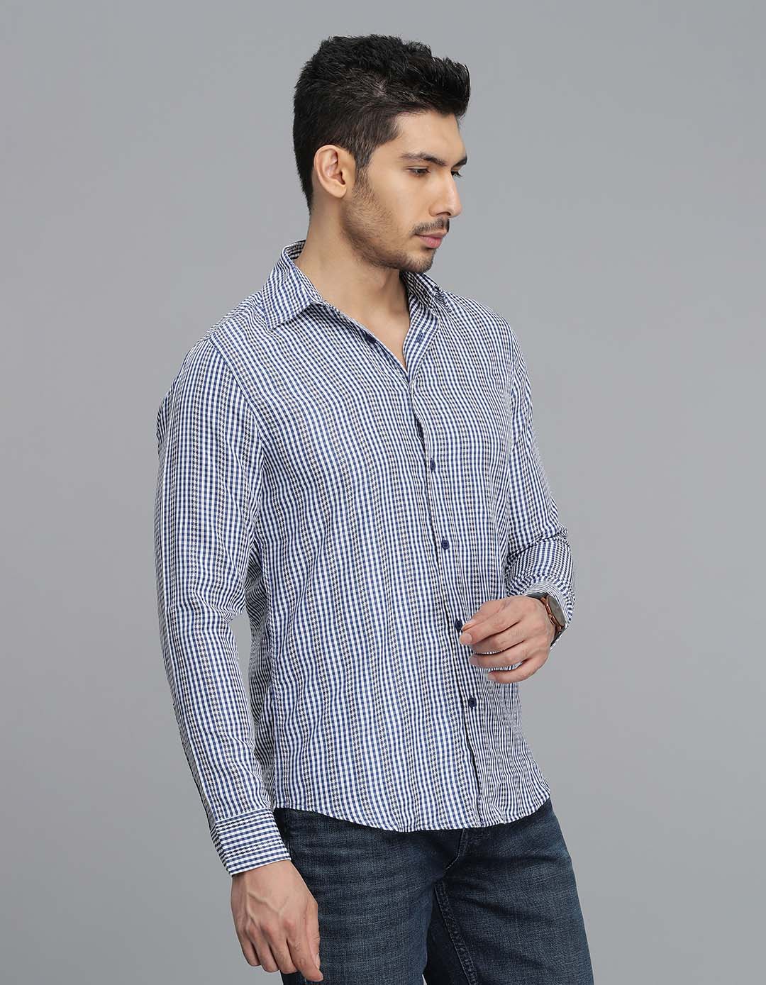 Dk Blue Full Sleeves Check Shirt - Image 4