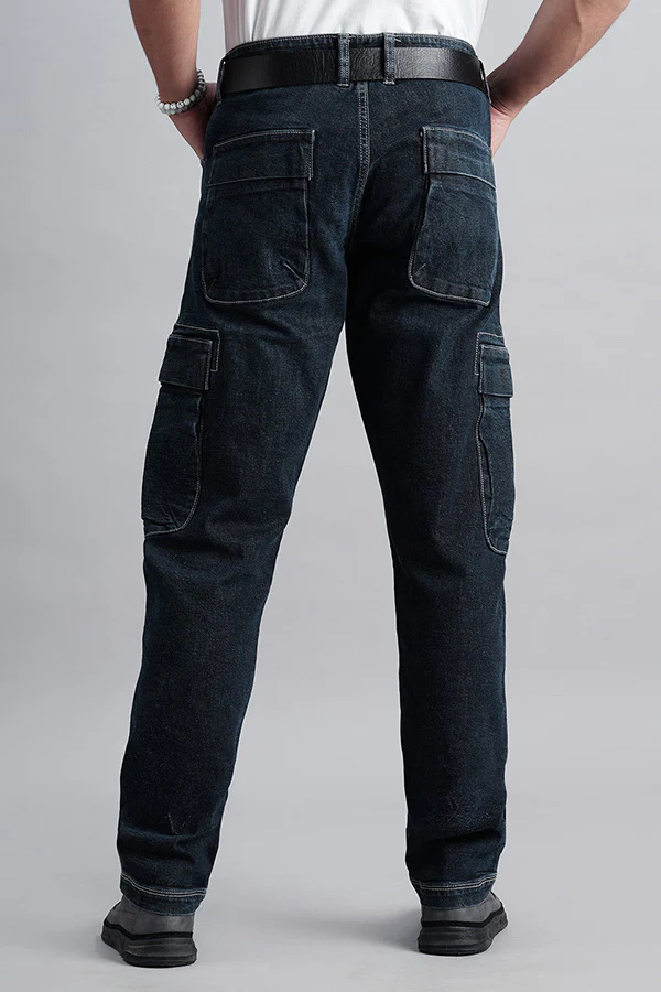 Dk Blue Regular Fit Denim Cargo Pant - Image 4