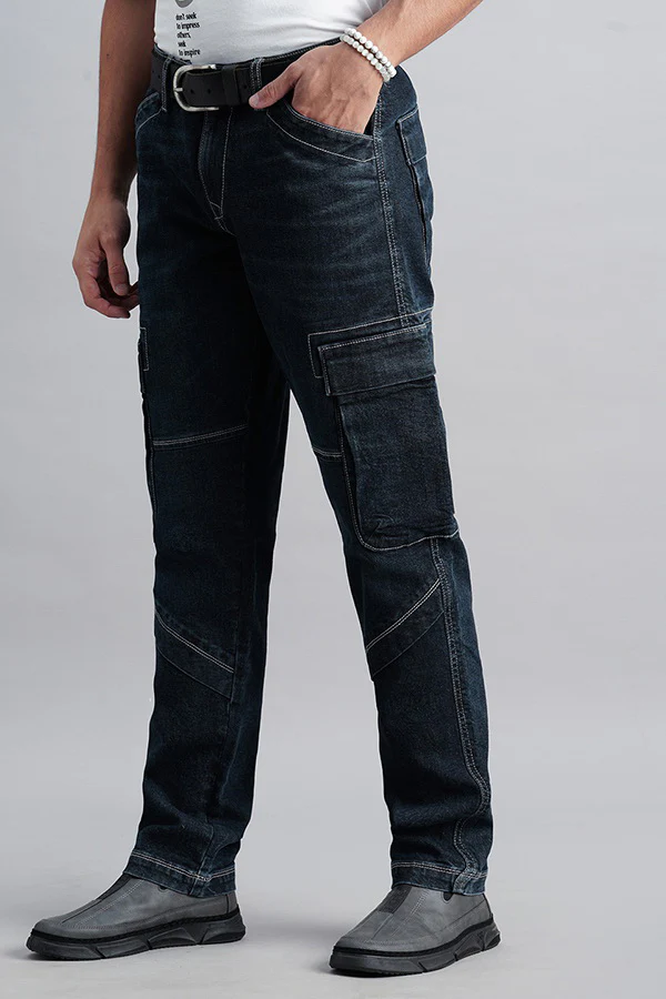 Dk Blue Regular Fit Denim Cargo Pant - Image 5
