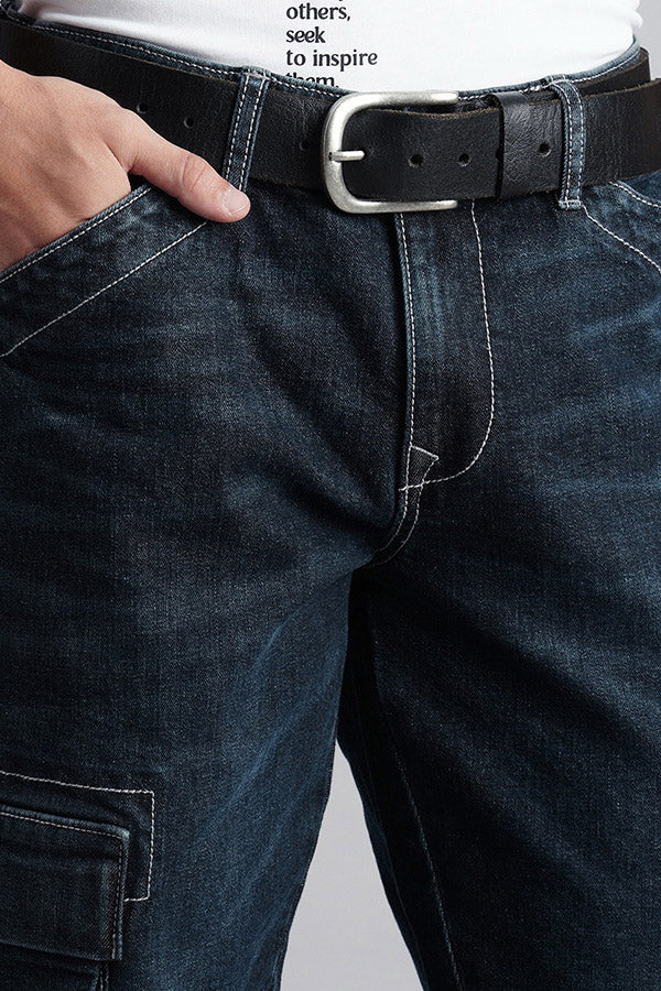 Dk Blue Regular Fit Denim Cargo Pant - Image 6