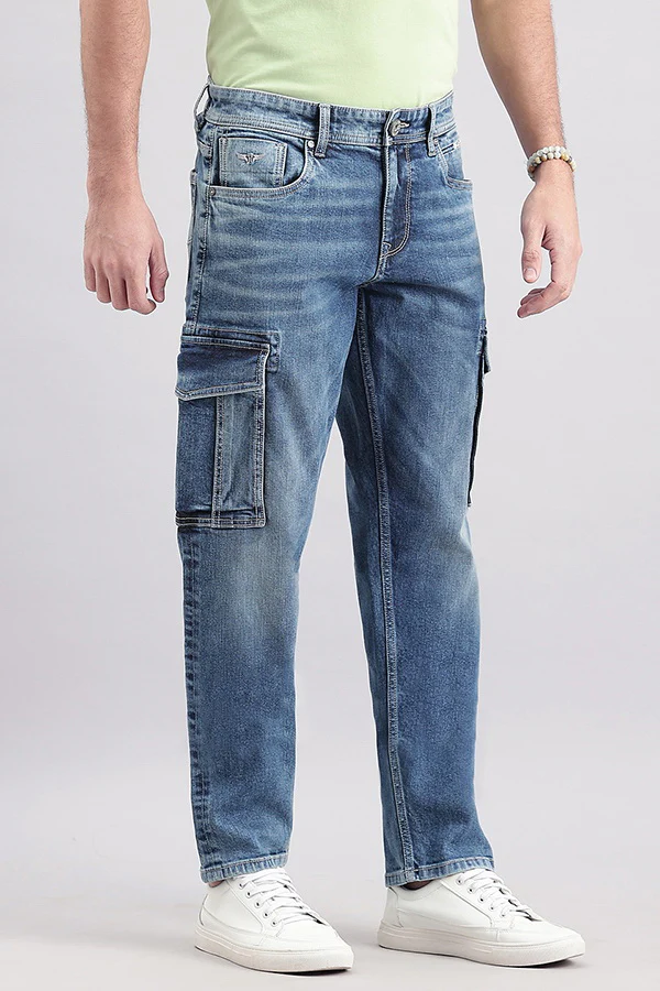 Dk Blue Regular Fit Denim Cargo Pant - Image 3