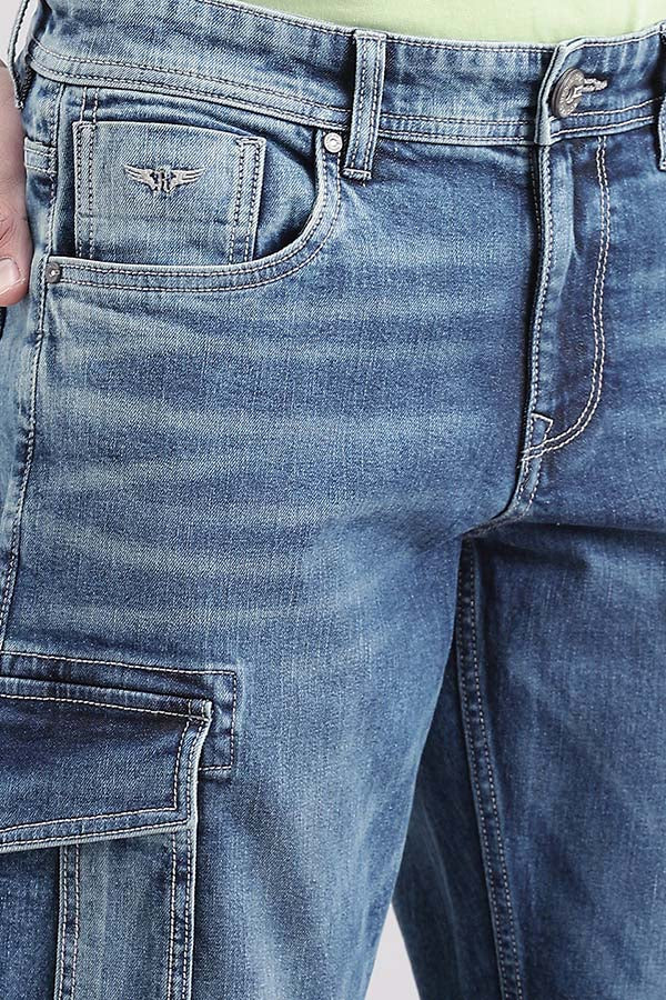 Dk Blue Regular Fit Denim Cargo Pant - Image 6