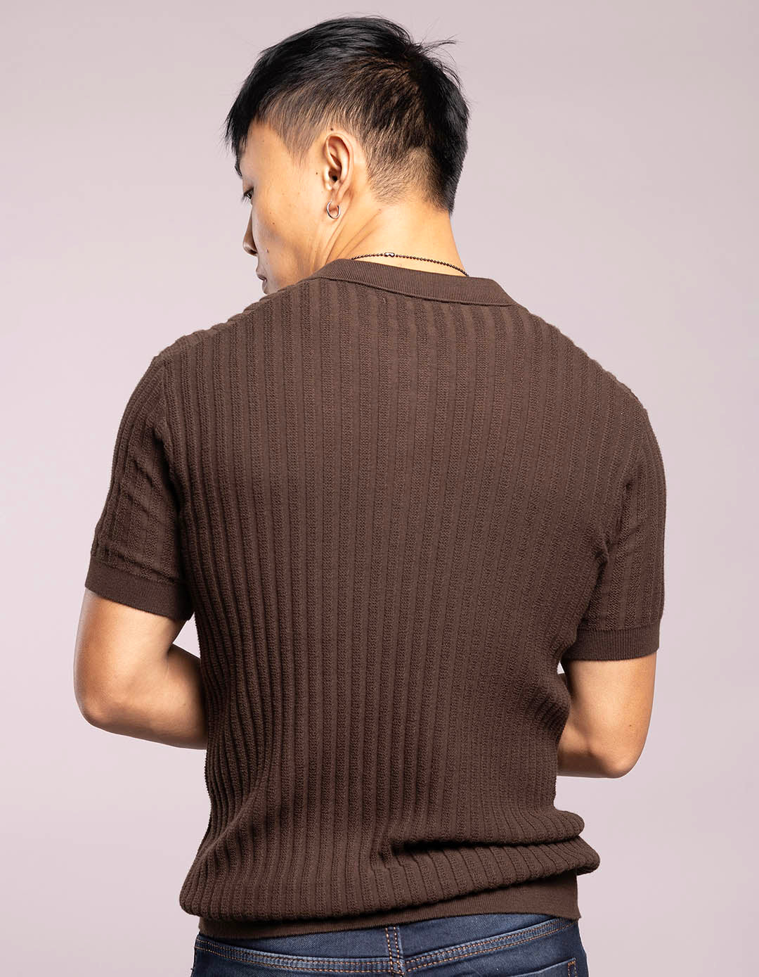 Dk Brown Half Sleeves Flatknit Polo Tee - Image 5