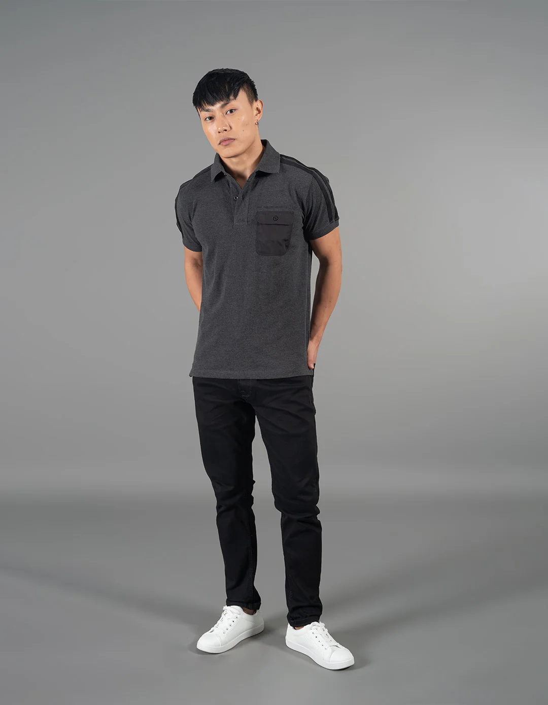 Dk Grey Half Sleeves Pique Polo Tee - Image 2