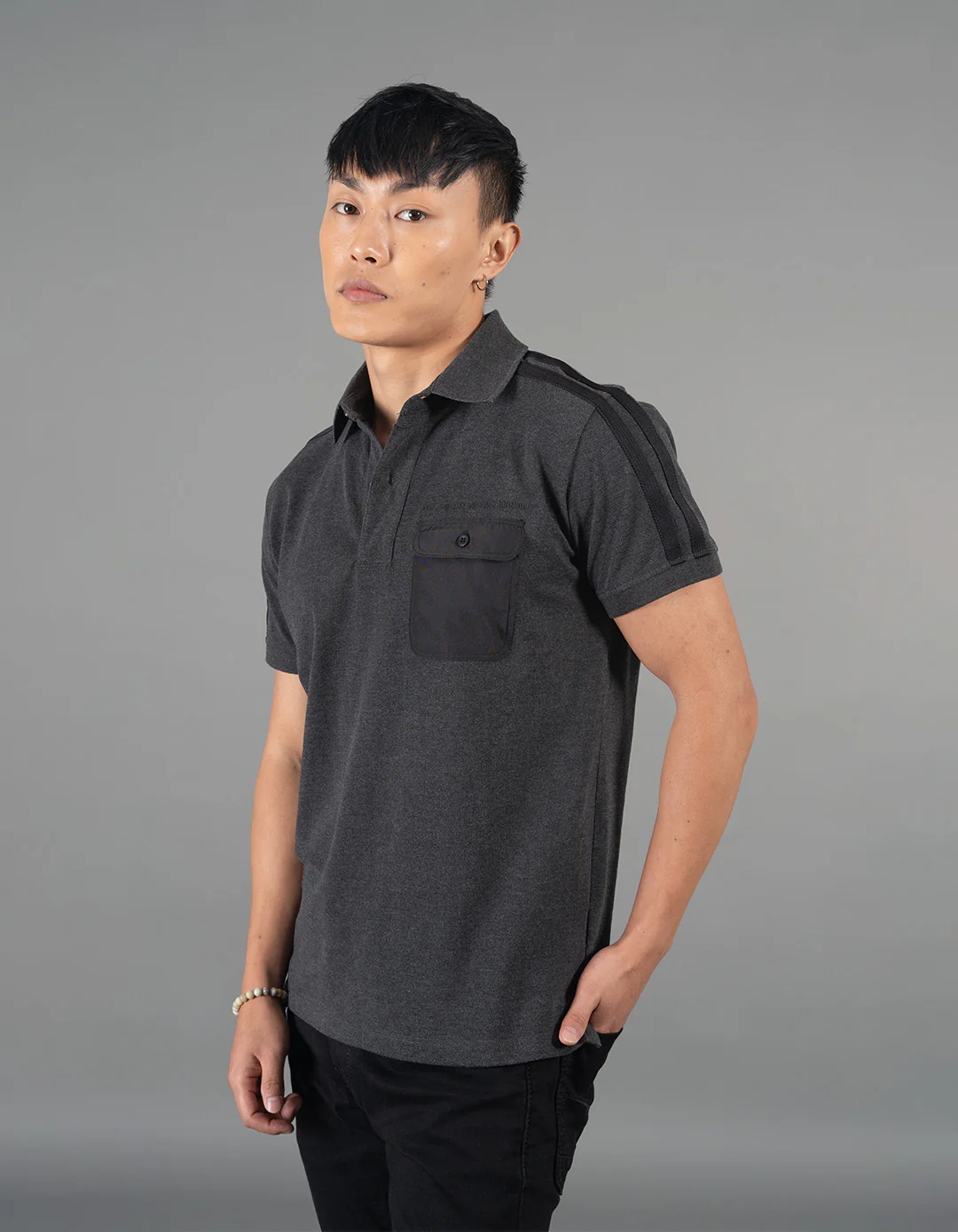 Dk Grey Half Sleeves Pique Polo Tee - Image 3
