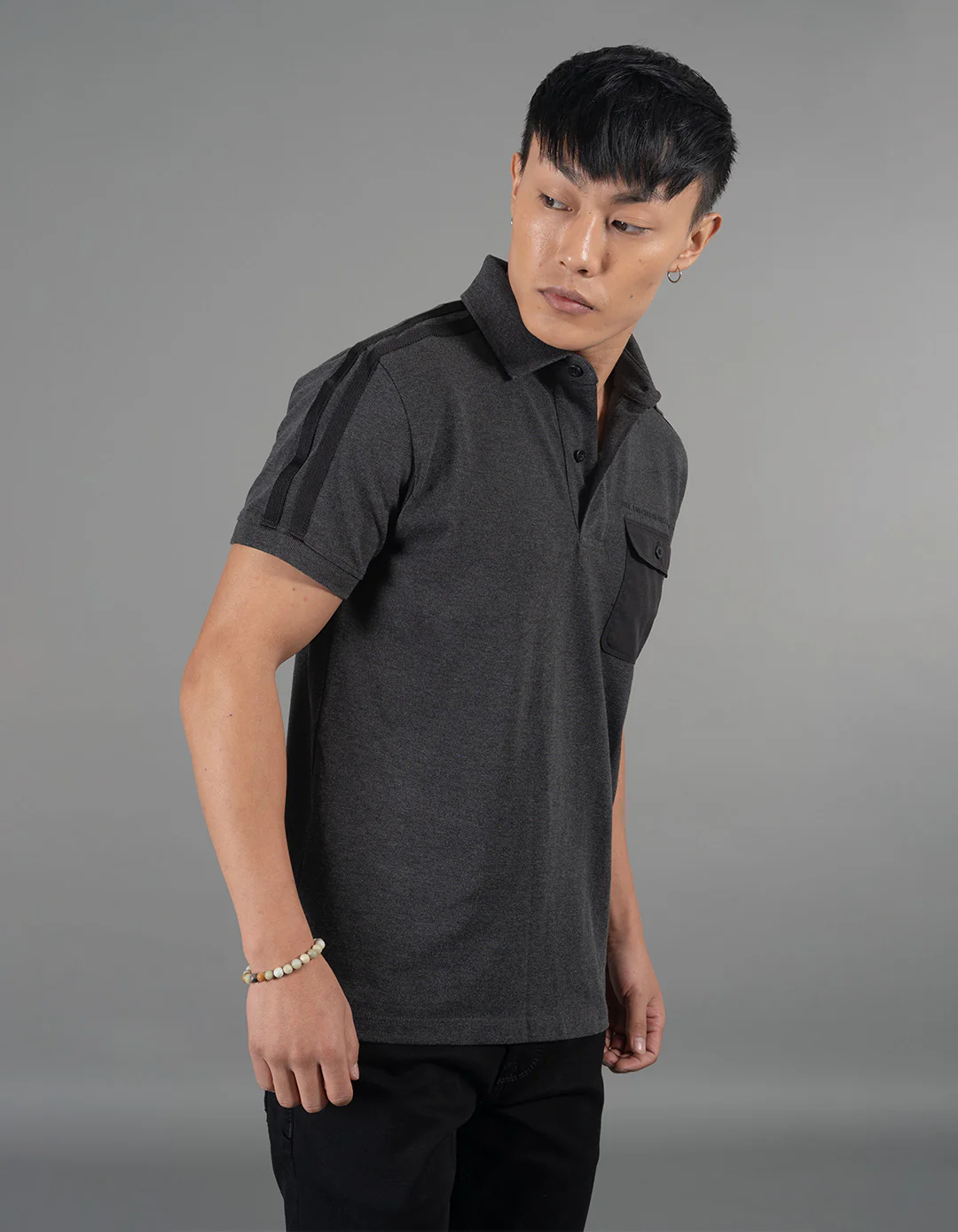 Dk Grey Half Sleeves Pique Polo Tee - Image 4