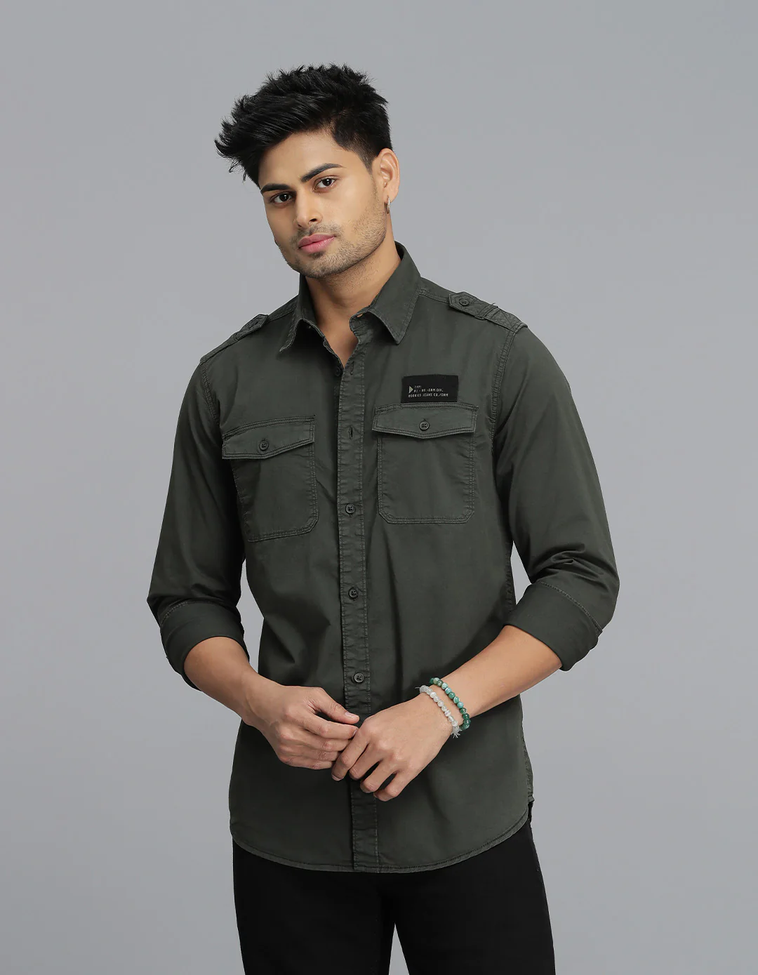 Dk M Green Full Sleeves Cargo Shirt