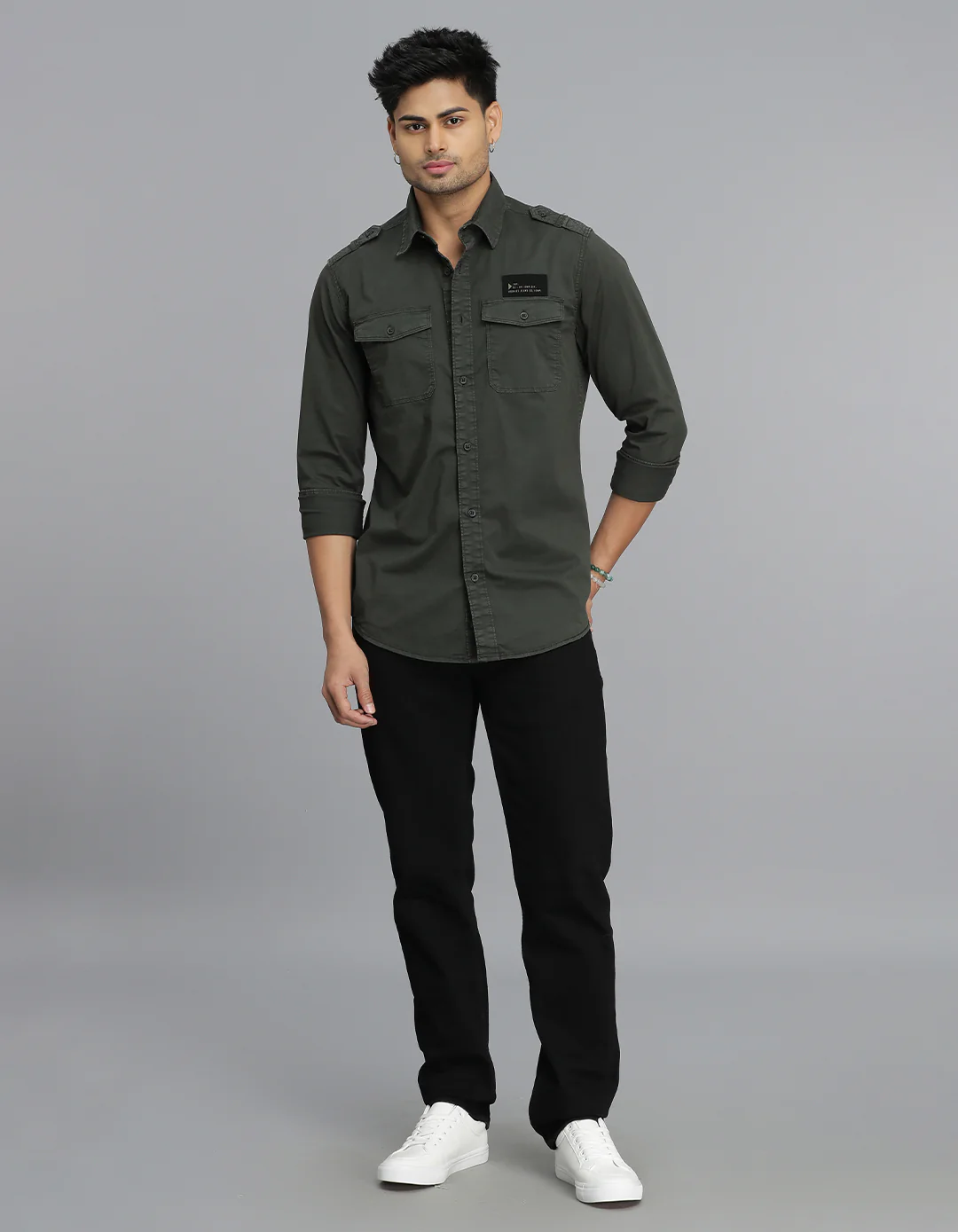 Dk M Green Full Sleeves Cargo Shirt - Image 2