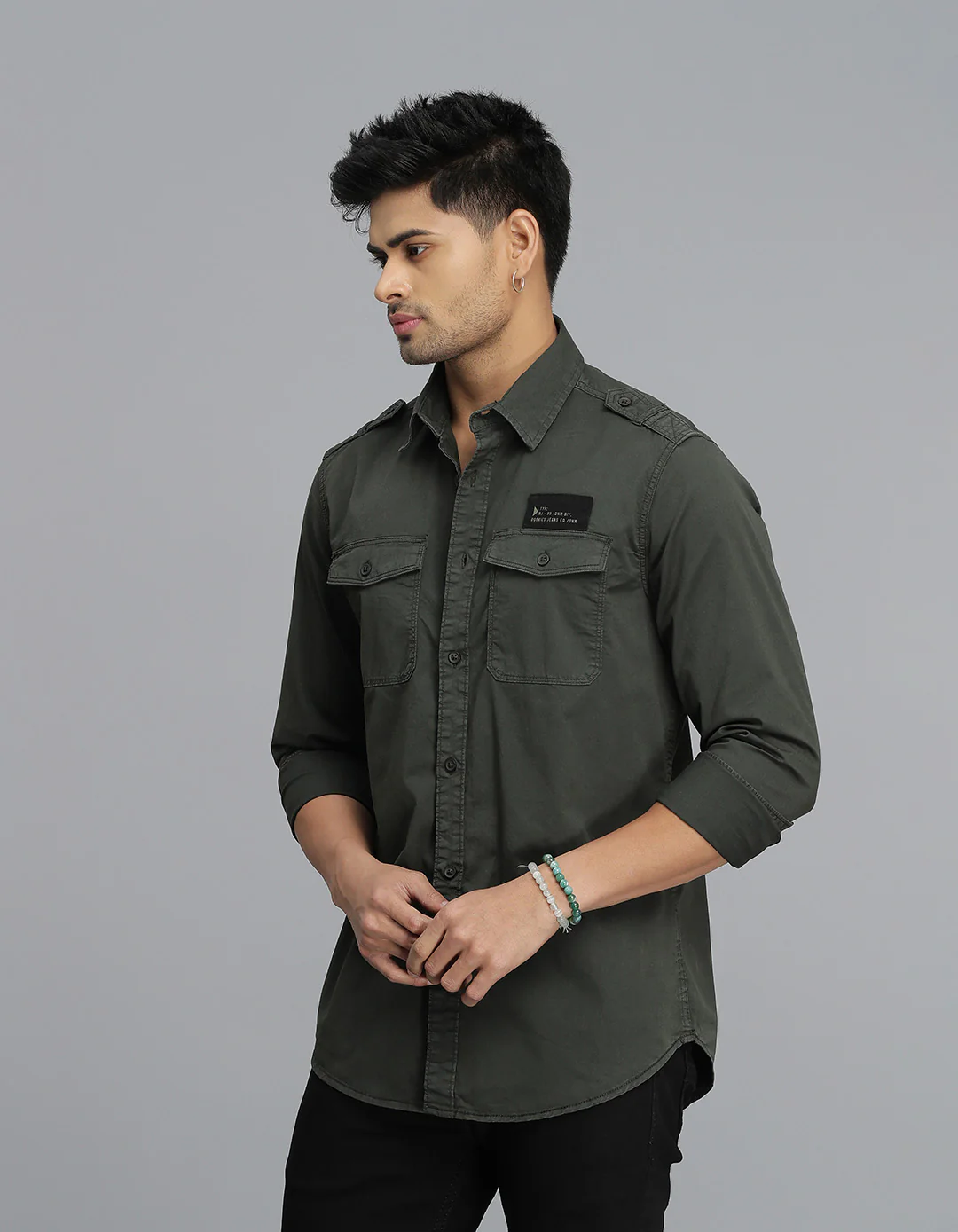 Dk M Green Full Sleeves Cargo Shirt - Image 3