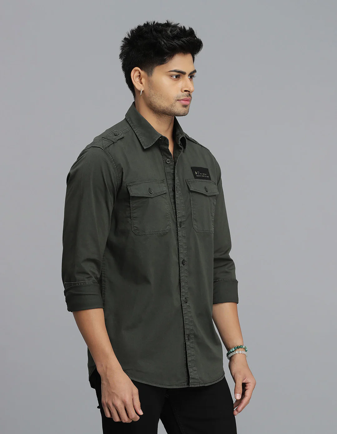Dk M Green Full Sleeves Cargo Shirt - Image 4