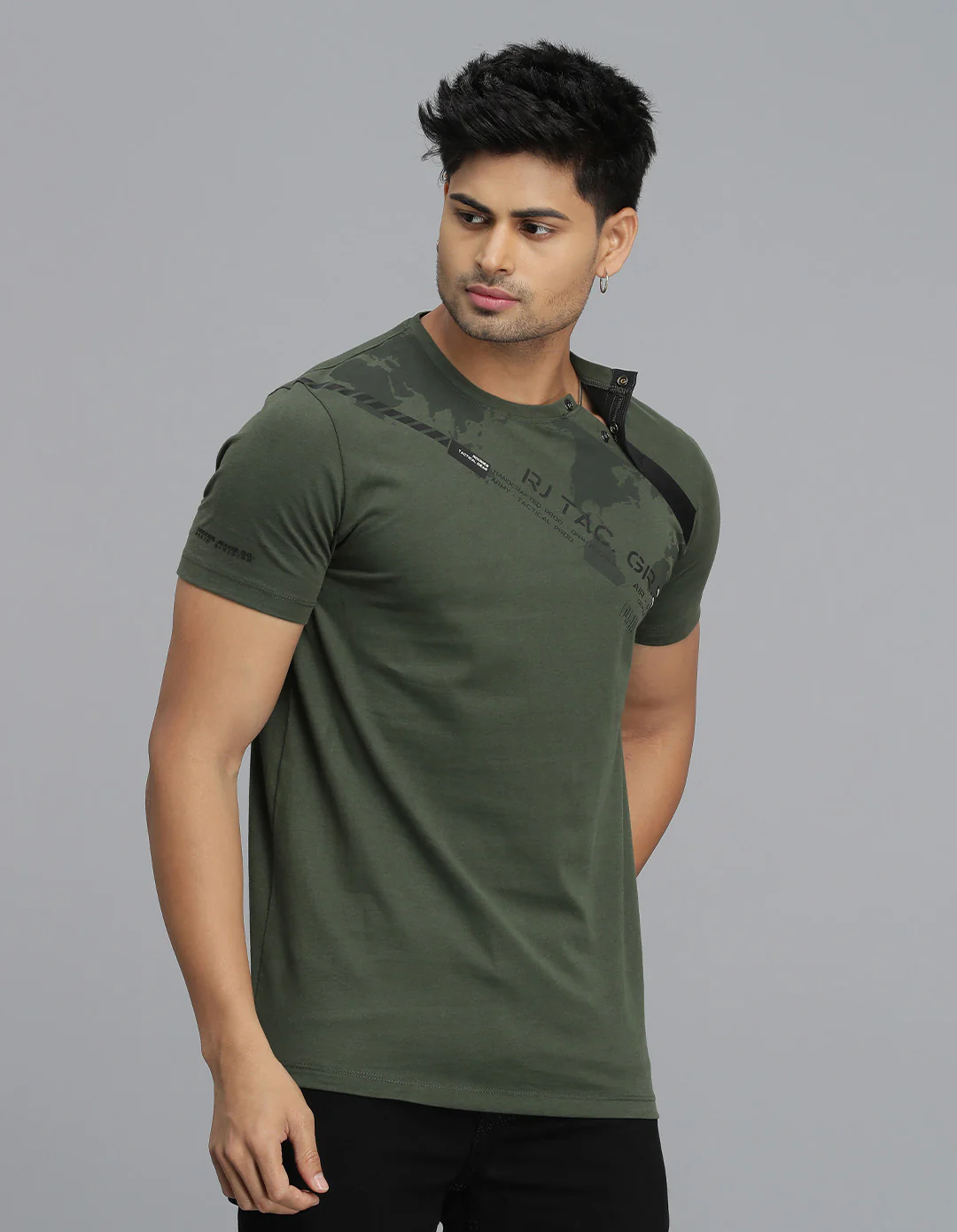 Dk M Green Half Sleeves Round Neck Tee - Image 3