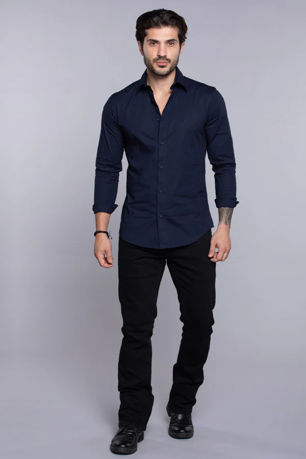 Dk Navy Full Sleeves Solid Shirt - Image 2