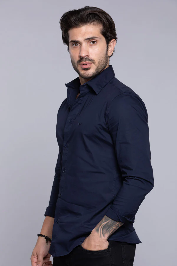 Dk Navy Full Sleeves Solid Shirt - Image 3