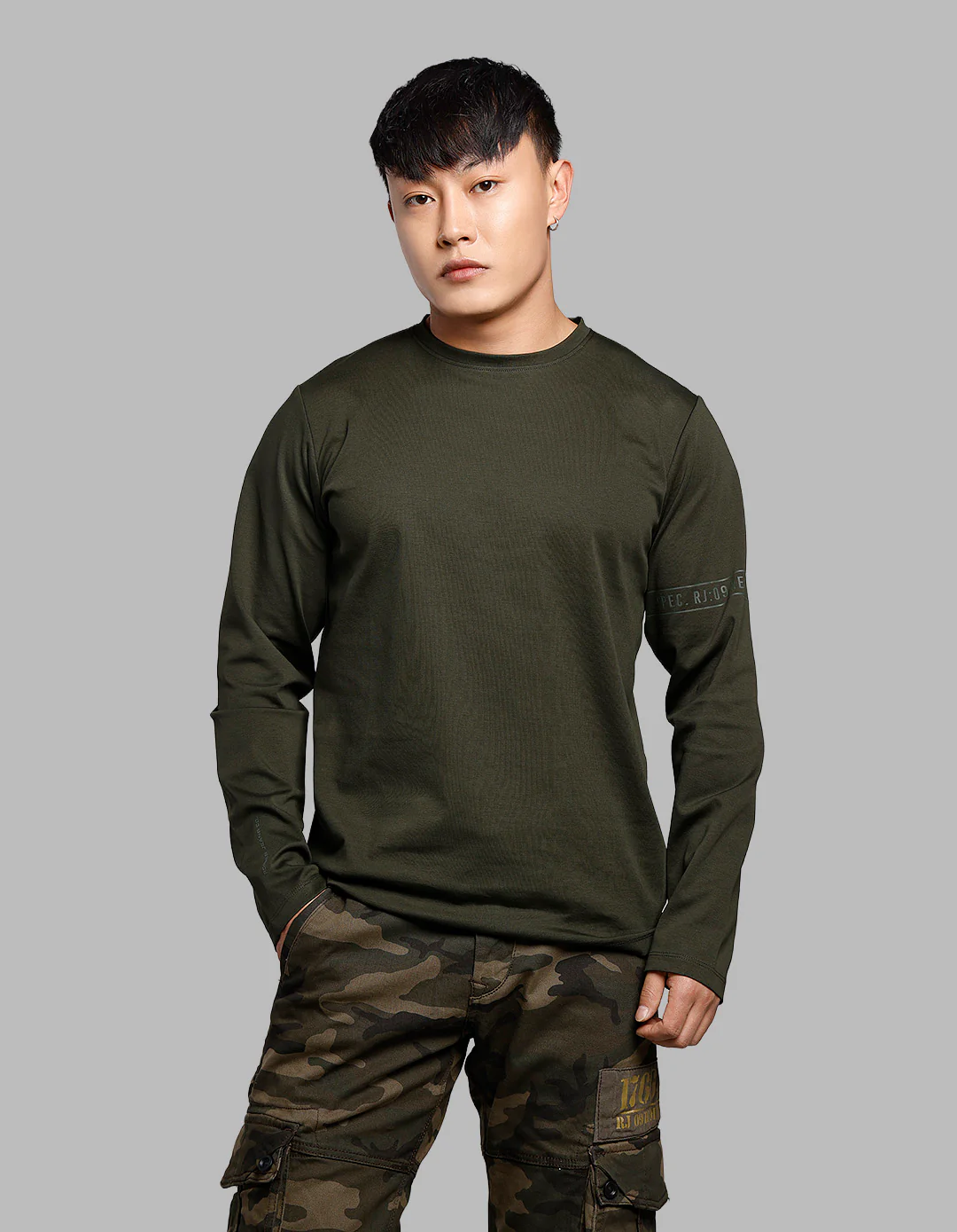 Dk Olive Full Sleeves Round Neck Tee