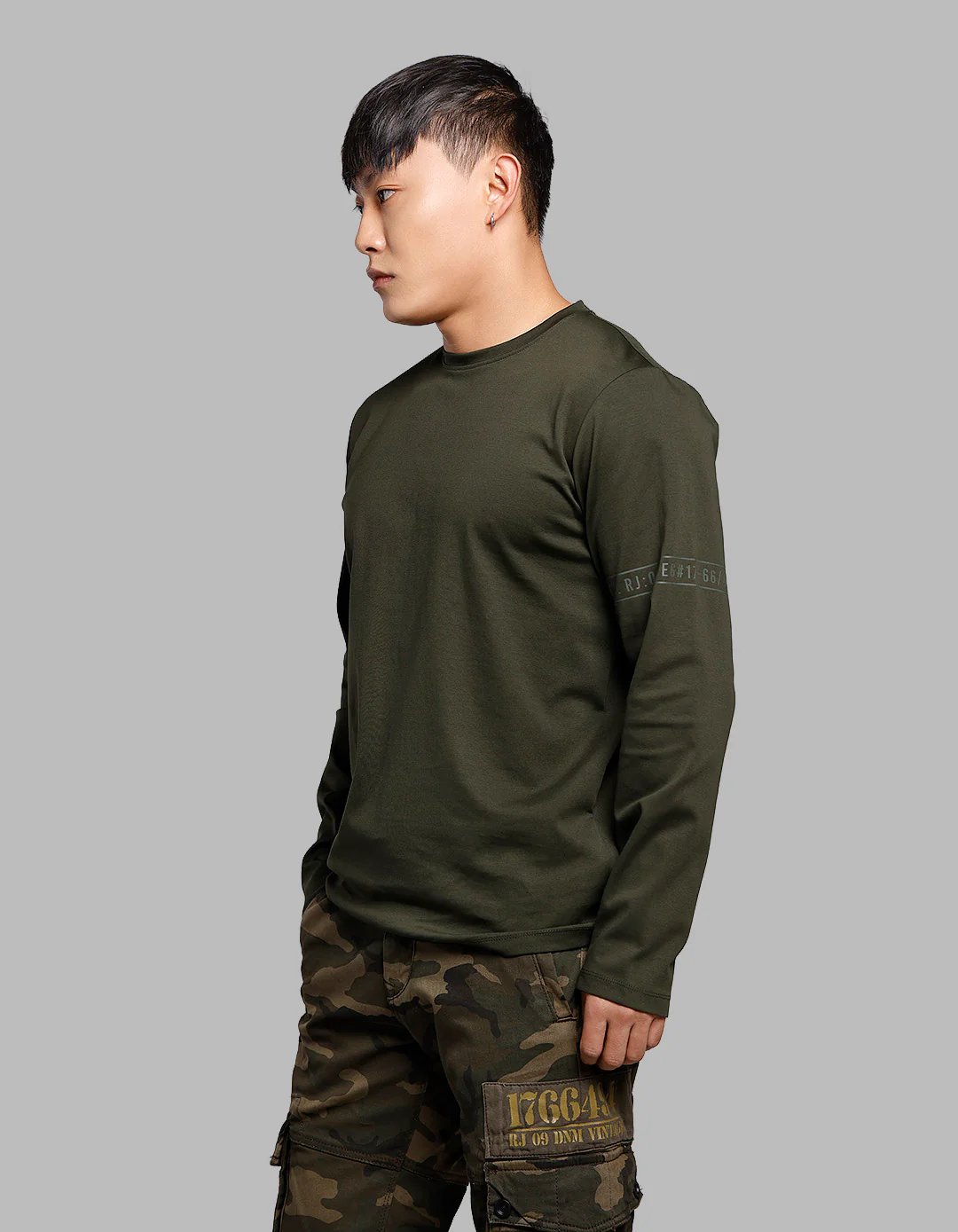 Dk Olive Full Sleeves Round Neck Tee - Image 3