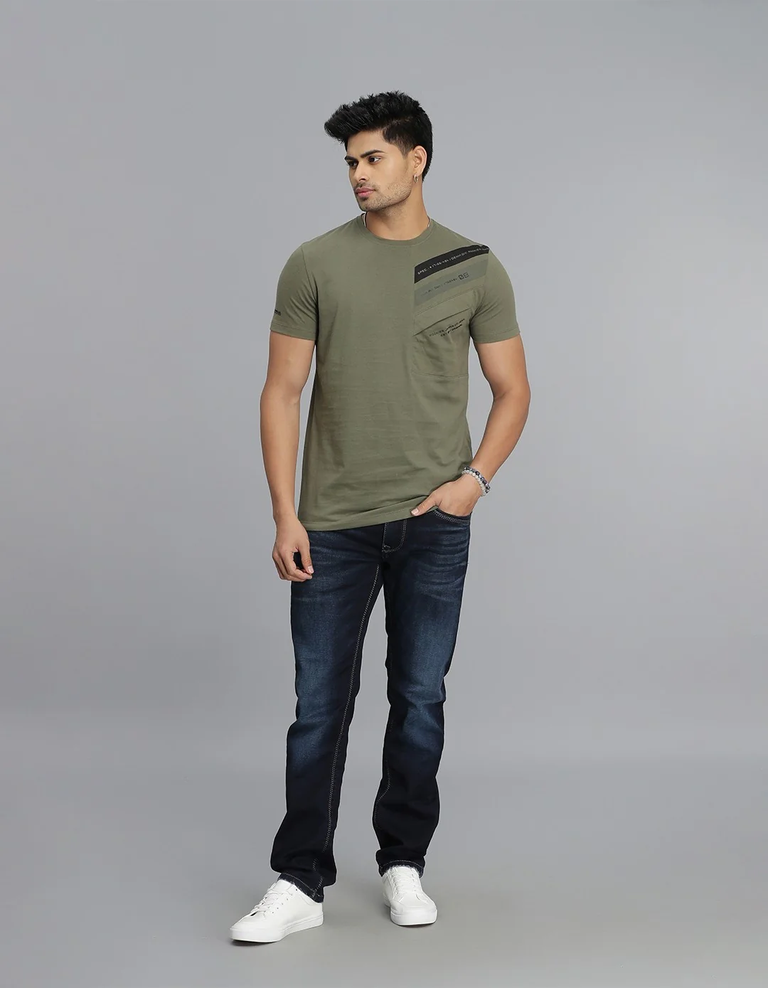 Dk Olive Half Sleeves Round Neck Tee - Image 2