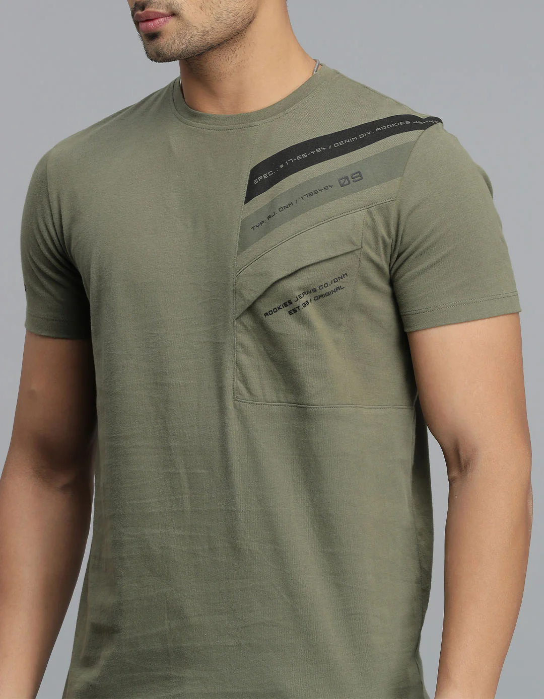 Dk Olive Half Sleeves Round Neck Tee - Image 3