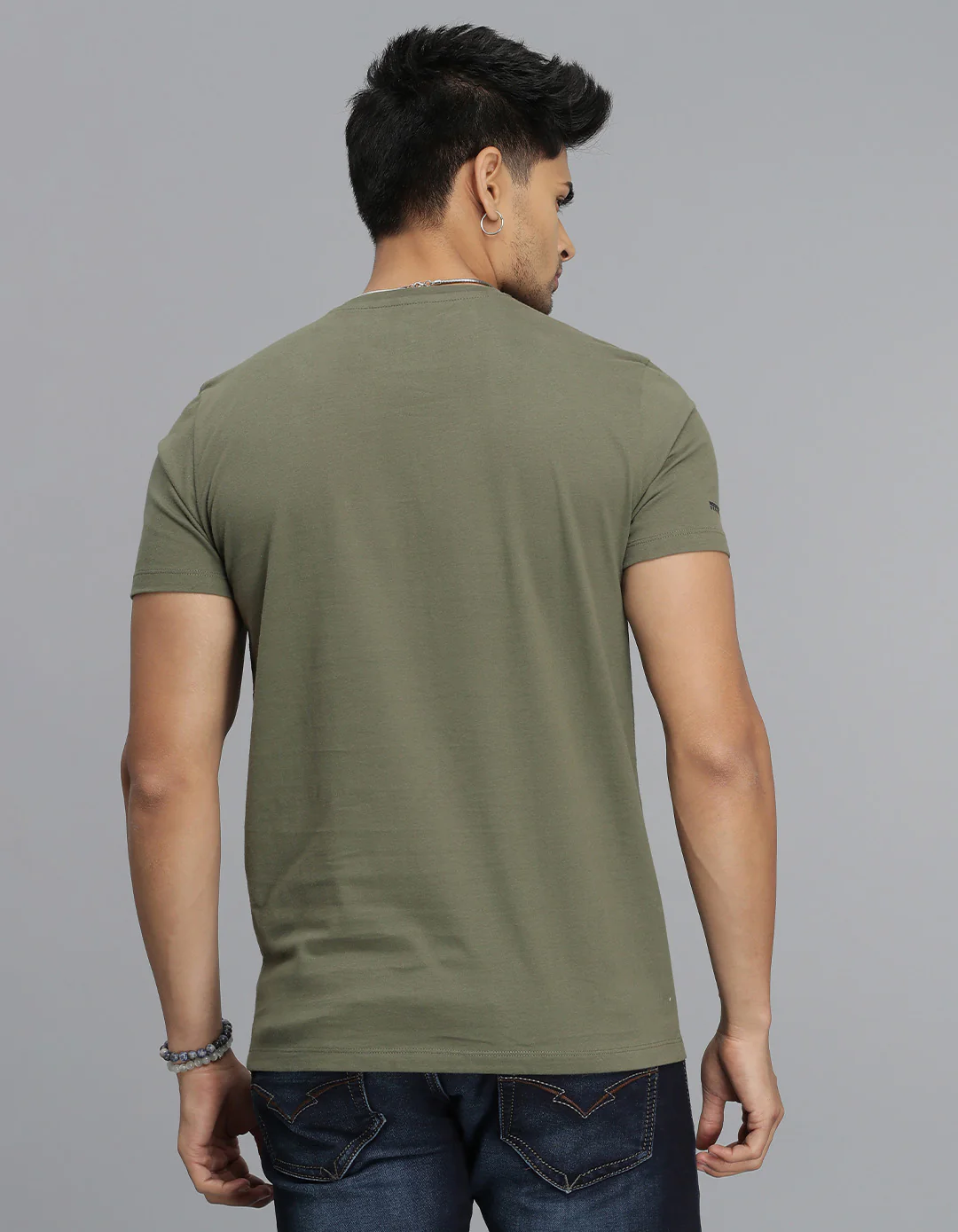Dk Olive Half Sleeves Round Neck Tee - Image 4