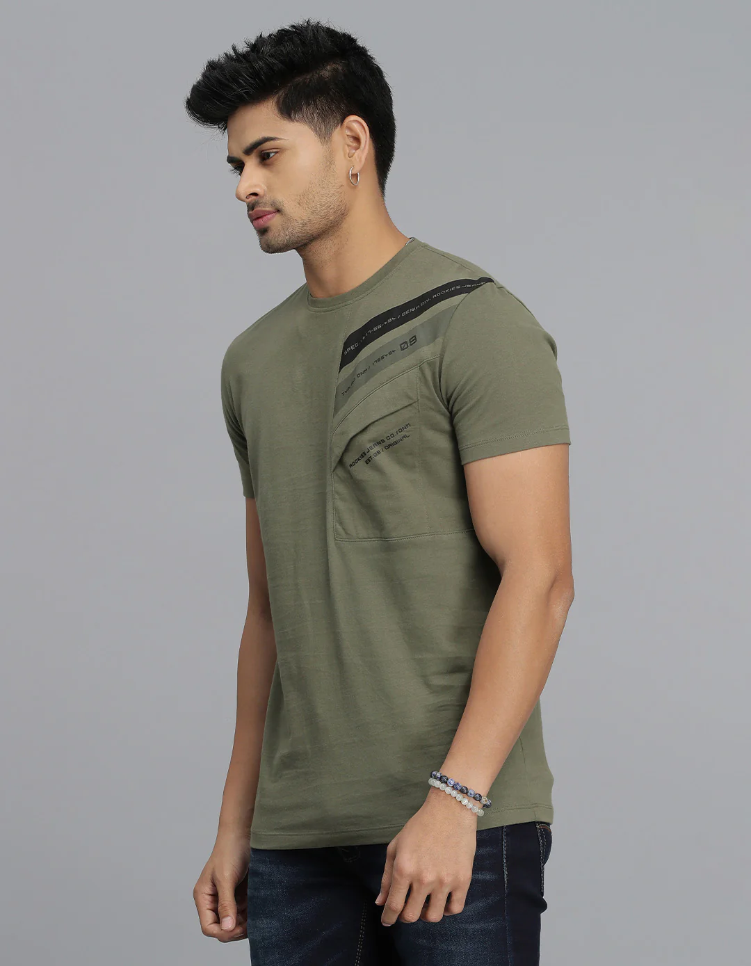 Dk Olive Half Sleeves Round Neck Tee - Image 5
