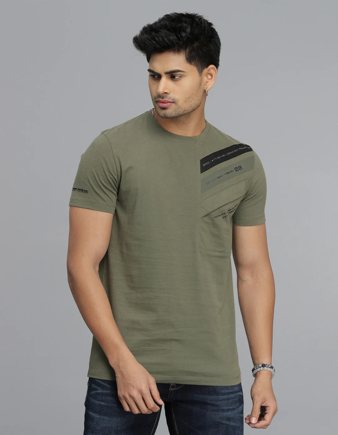 Dk Olive Half Sleeves Round Neck Tee - Image 6