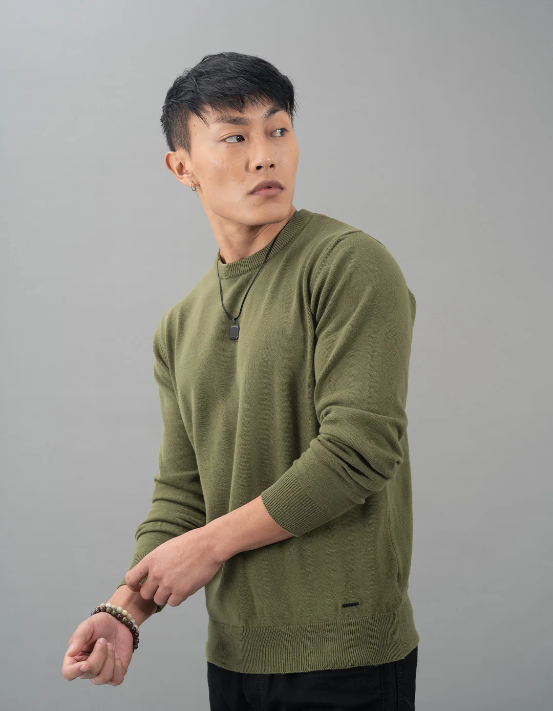 Dk Olive Round Neck Flatknit Tee - Image 3