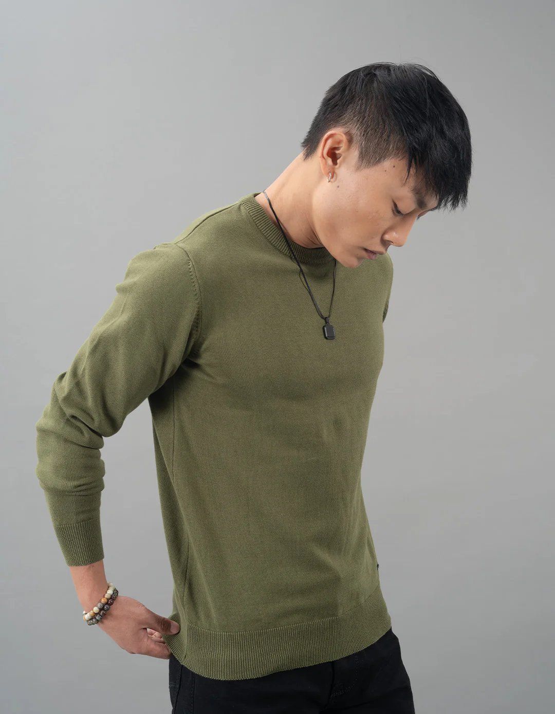 Dk Olive Round Neck Flatknit Tee - Image 4