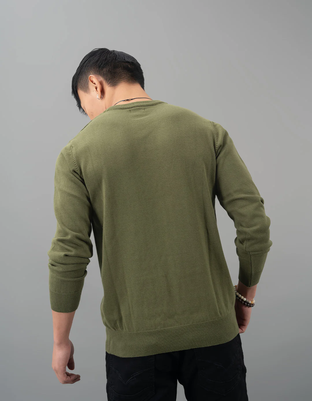 Dk Olive Round Neck Flatknit Tee - Image 5