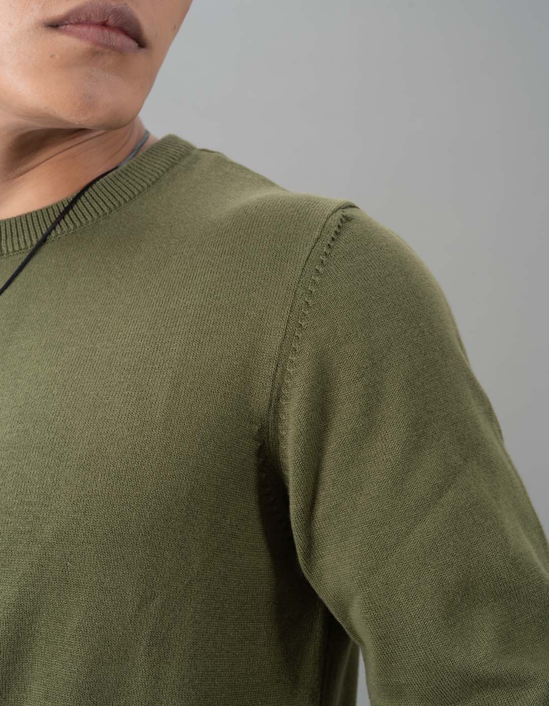 Dk Olive Round Neck Flatknit Tee - Image 6