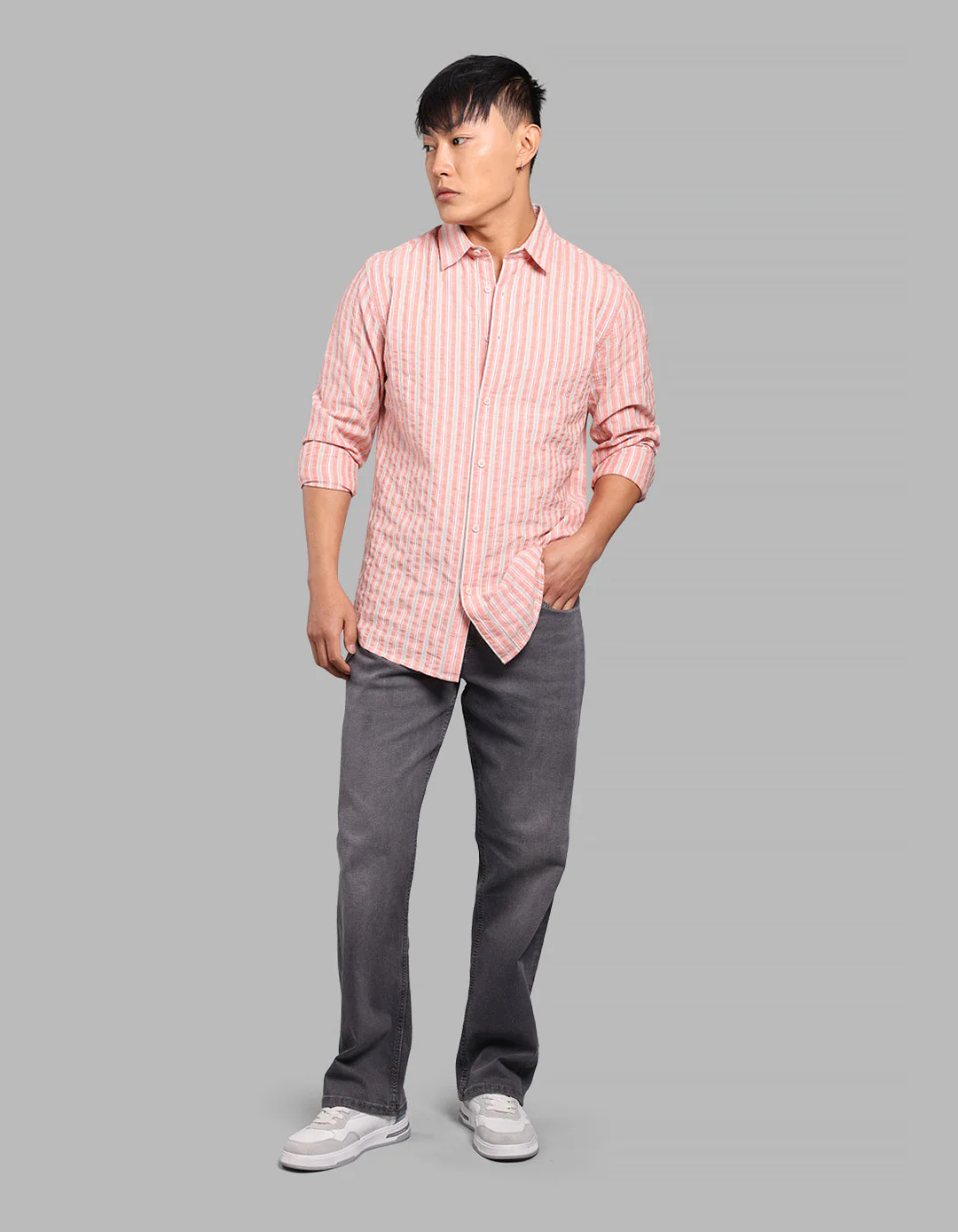 Dk Peach 100% Cotton Full Sleeve Stripe Shirt - Image 2