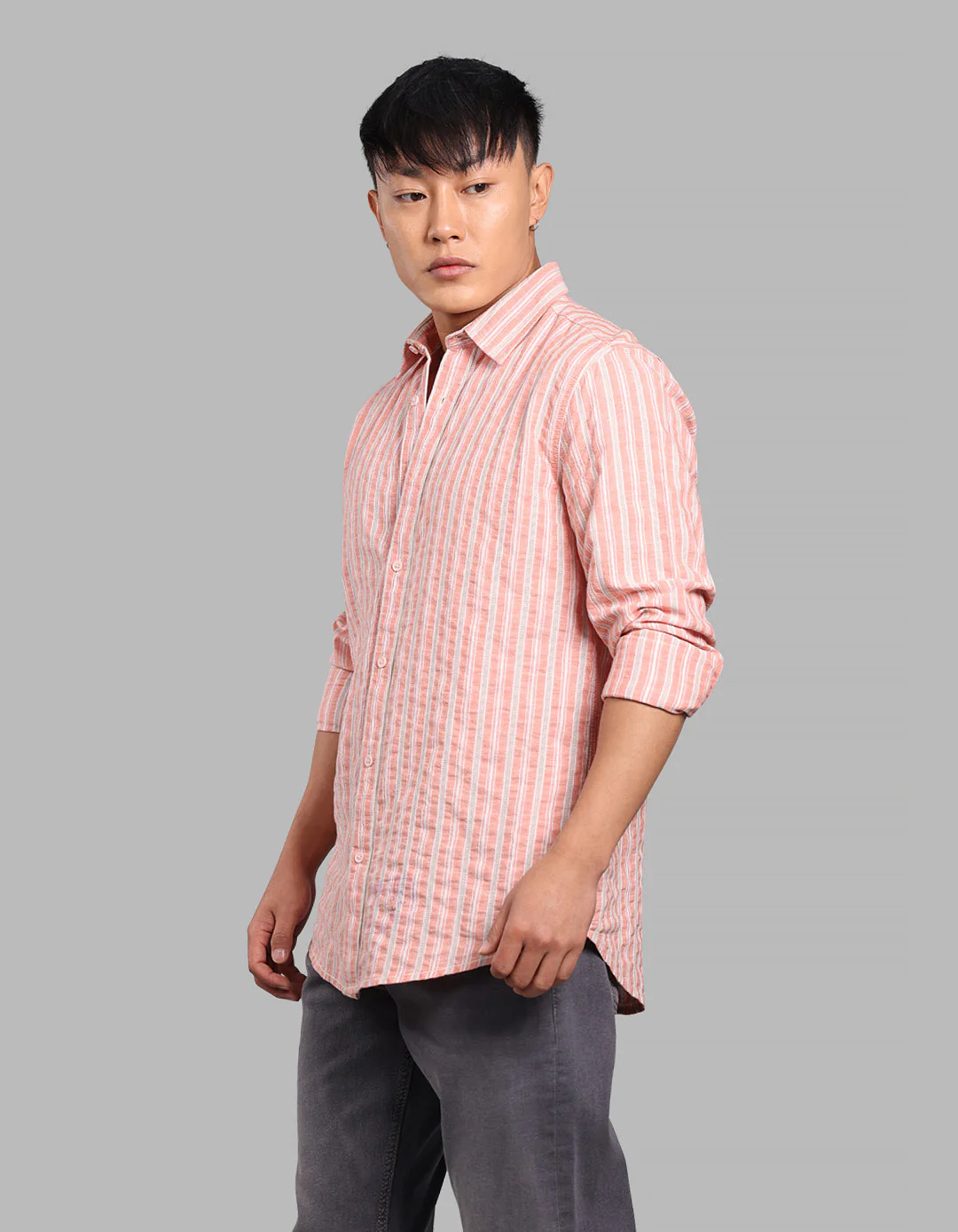 Dk Peach 100% Cotton Full Sleeve Stripe Shirt - Image 3