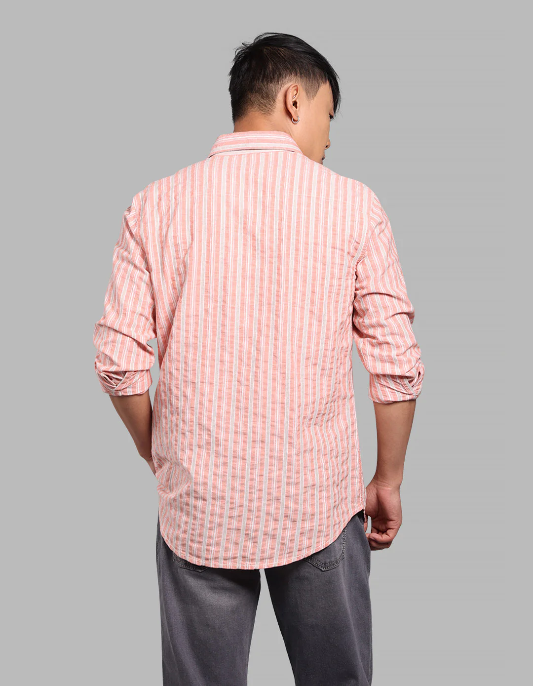 Dk Peach 100% Cotton Full Sleeve Stripe Shirt - Image 5