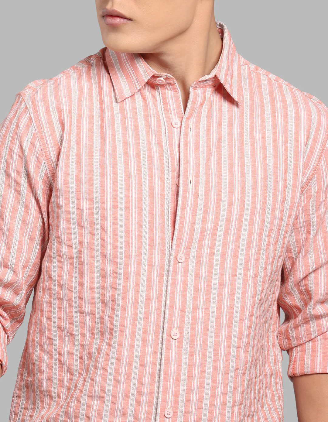 Dk Peach 100% Cotton Full Sleeve Stripe Shirt - Image 6