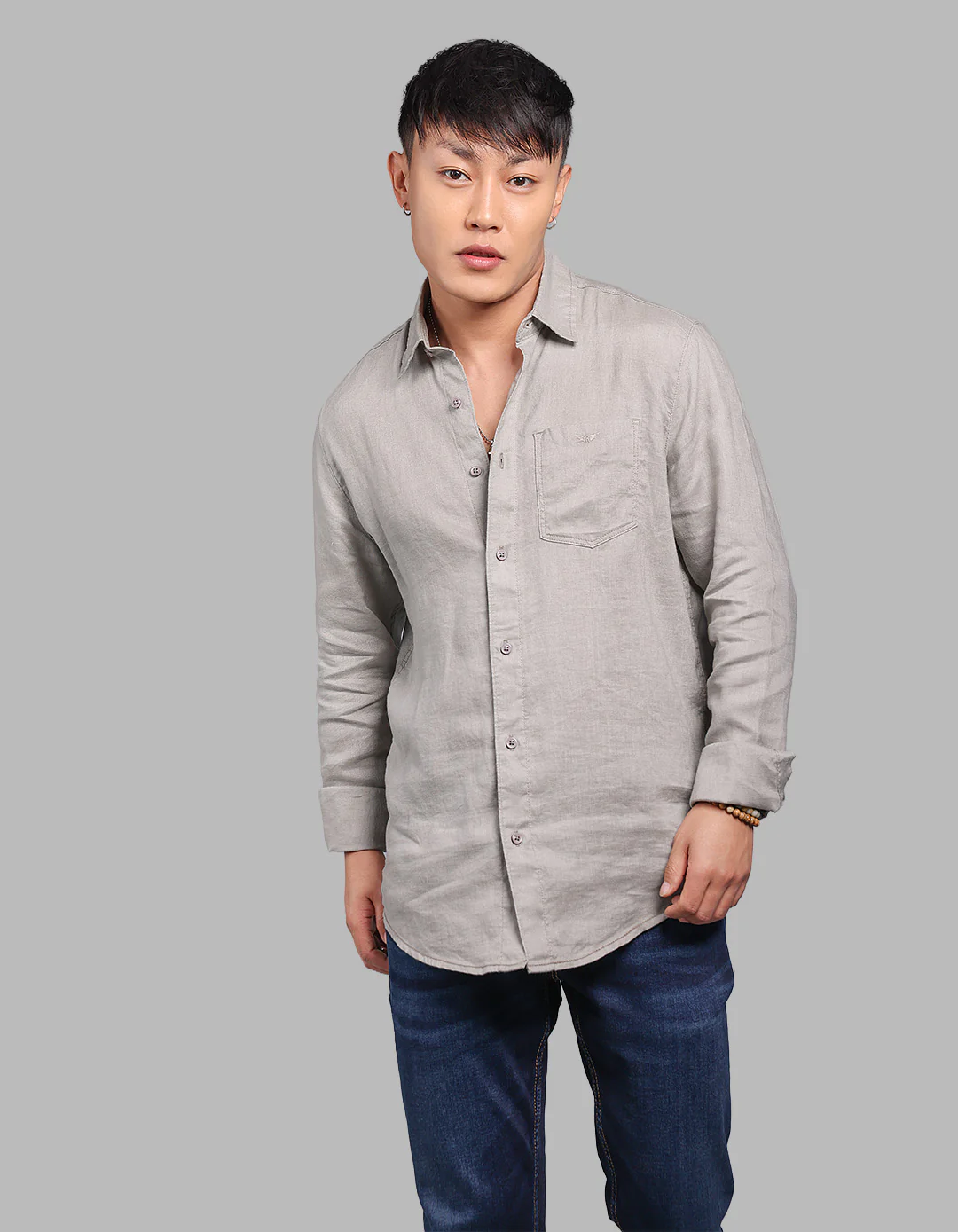Dk Stone Full Sleeve 100% Linen Shirt
