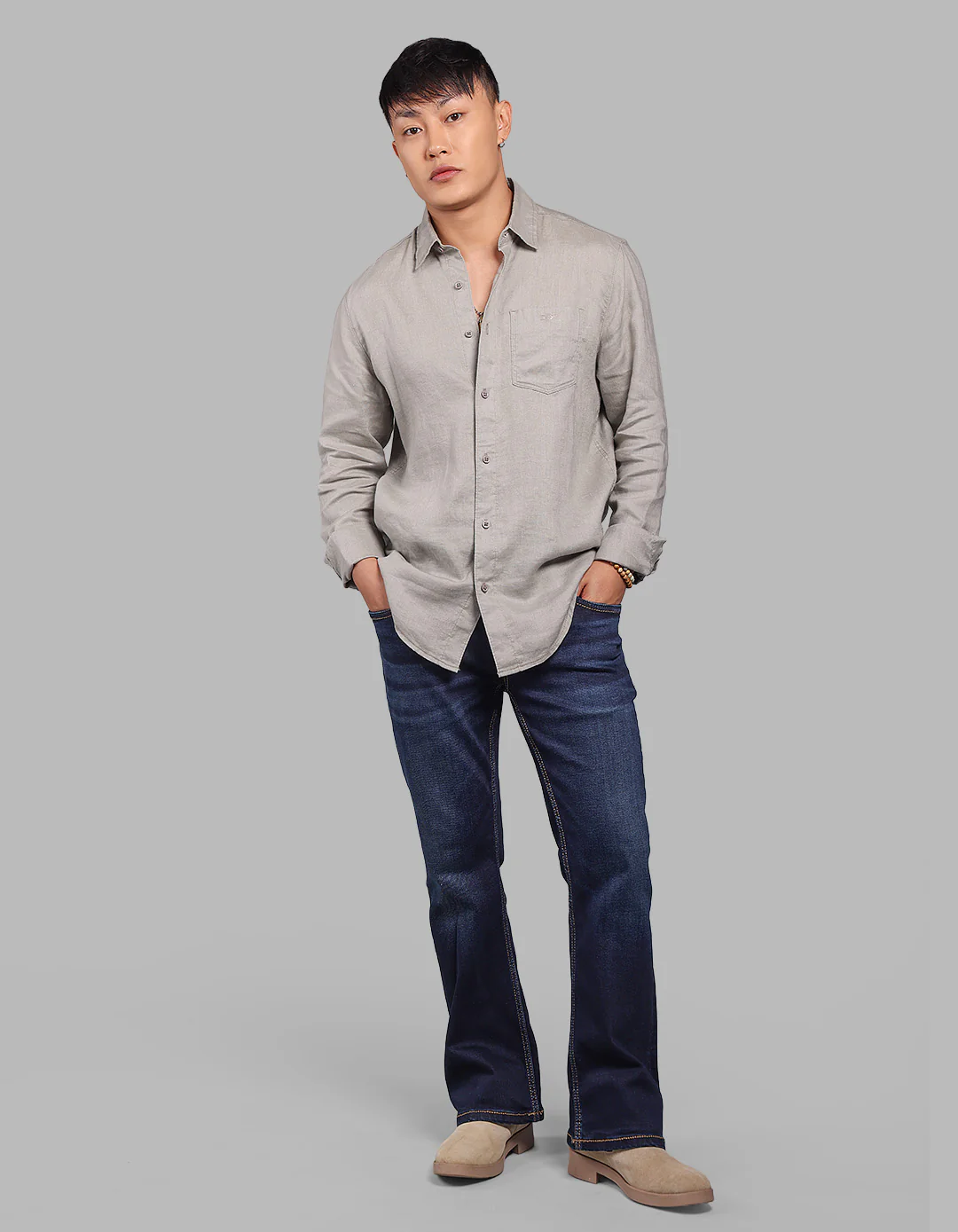 Dk Stone Full Sleeve 100% Linen Shirt - Image 2
