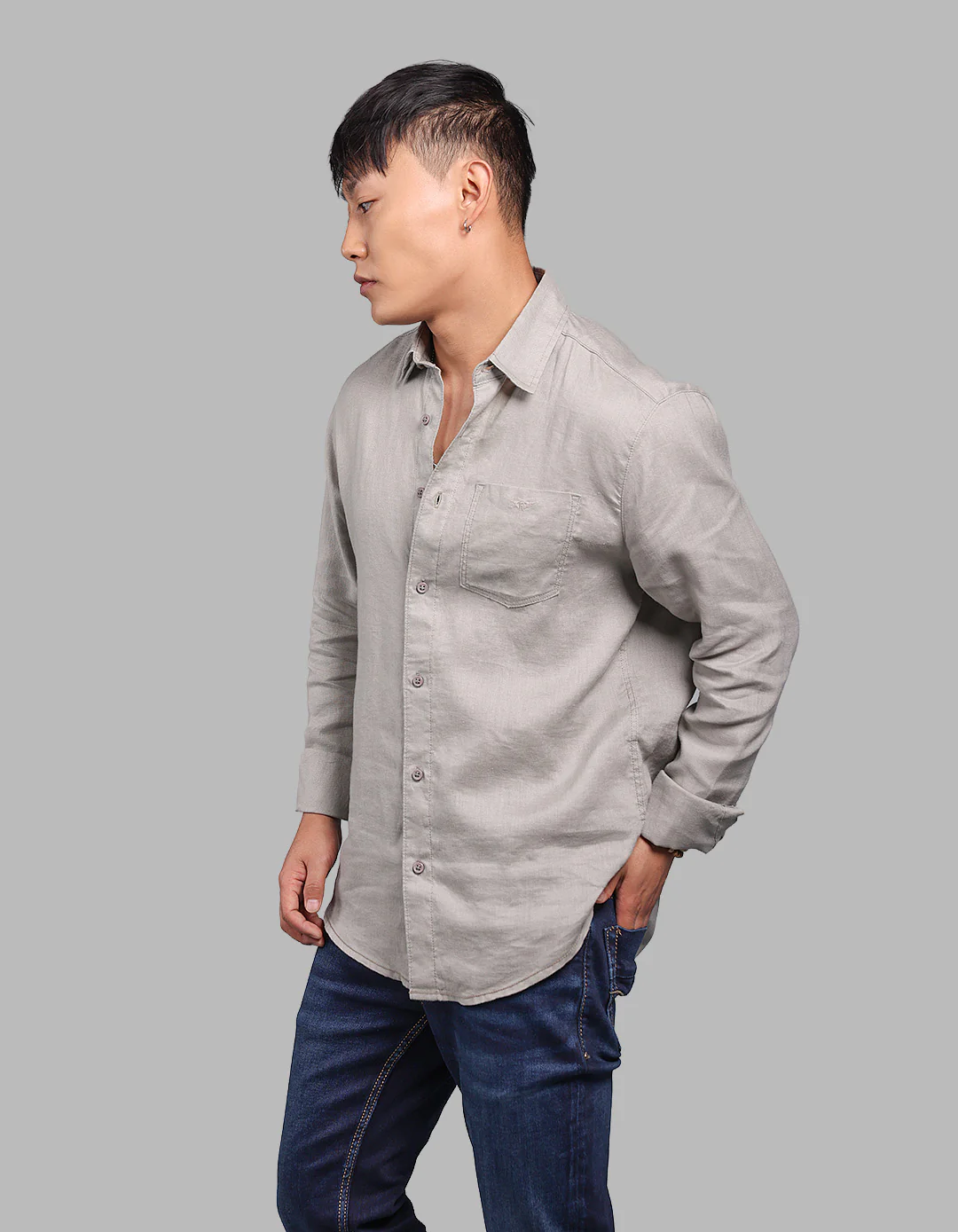 Dk Stone Full Sleeve 100% Linen Shirt - Image 3