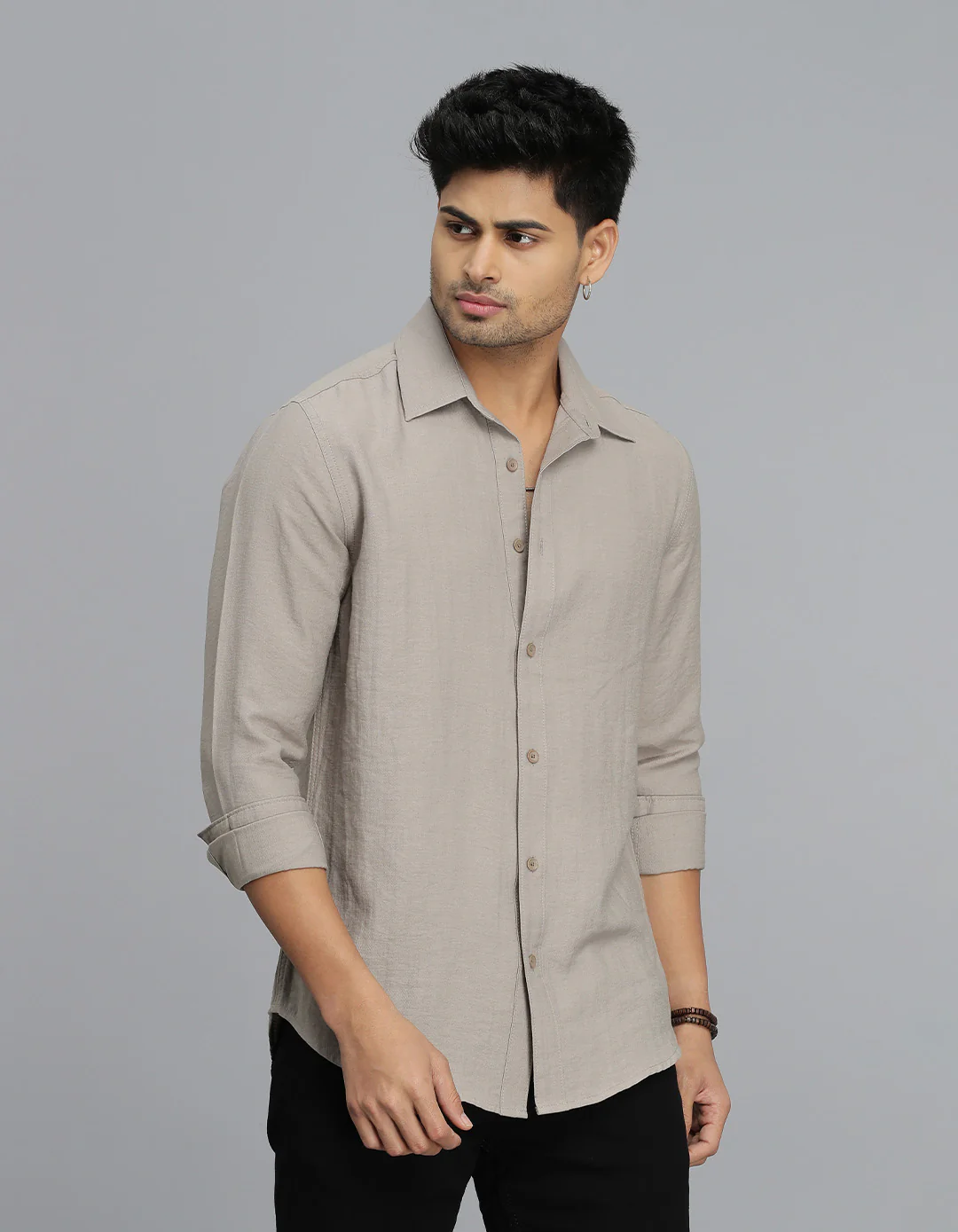 Dk Stone Full Sleeves Linen Blend Solid Shirt