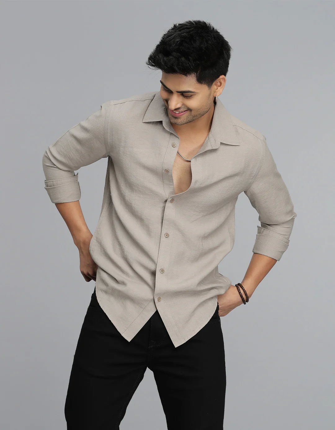 Dk Stone Full Sleeves Linen Blend Solid Shirt - Image 4